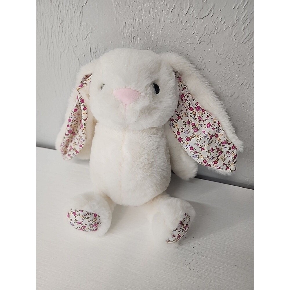 Baby‎ Cuddle Bunny Plush White  Rabbit Rattle Floral Crinkle Ears 11” KellyToy